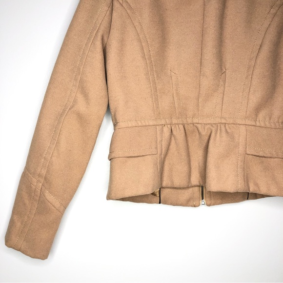 EXPRESS Women's Tan Zip-up Jacket Blazer Crew Neck Long Sleeves office career - Picture 4 of 8